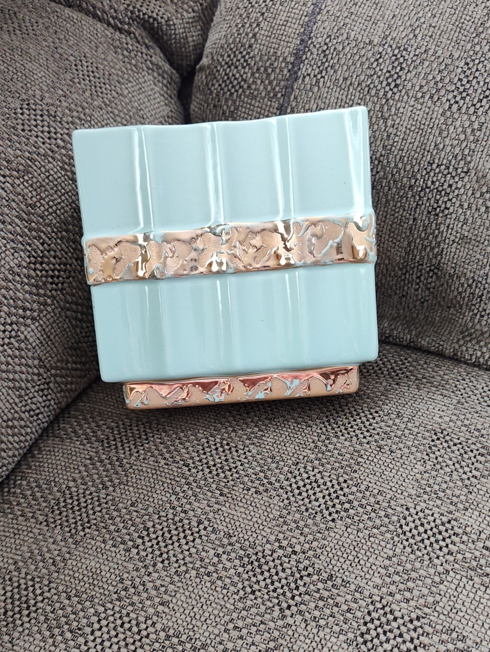 Vintage Mccoy Ceramic Aqua Decorative Vase with 14kt Gold Accent